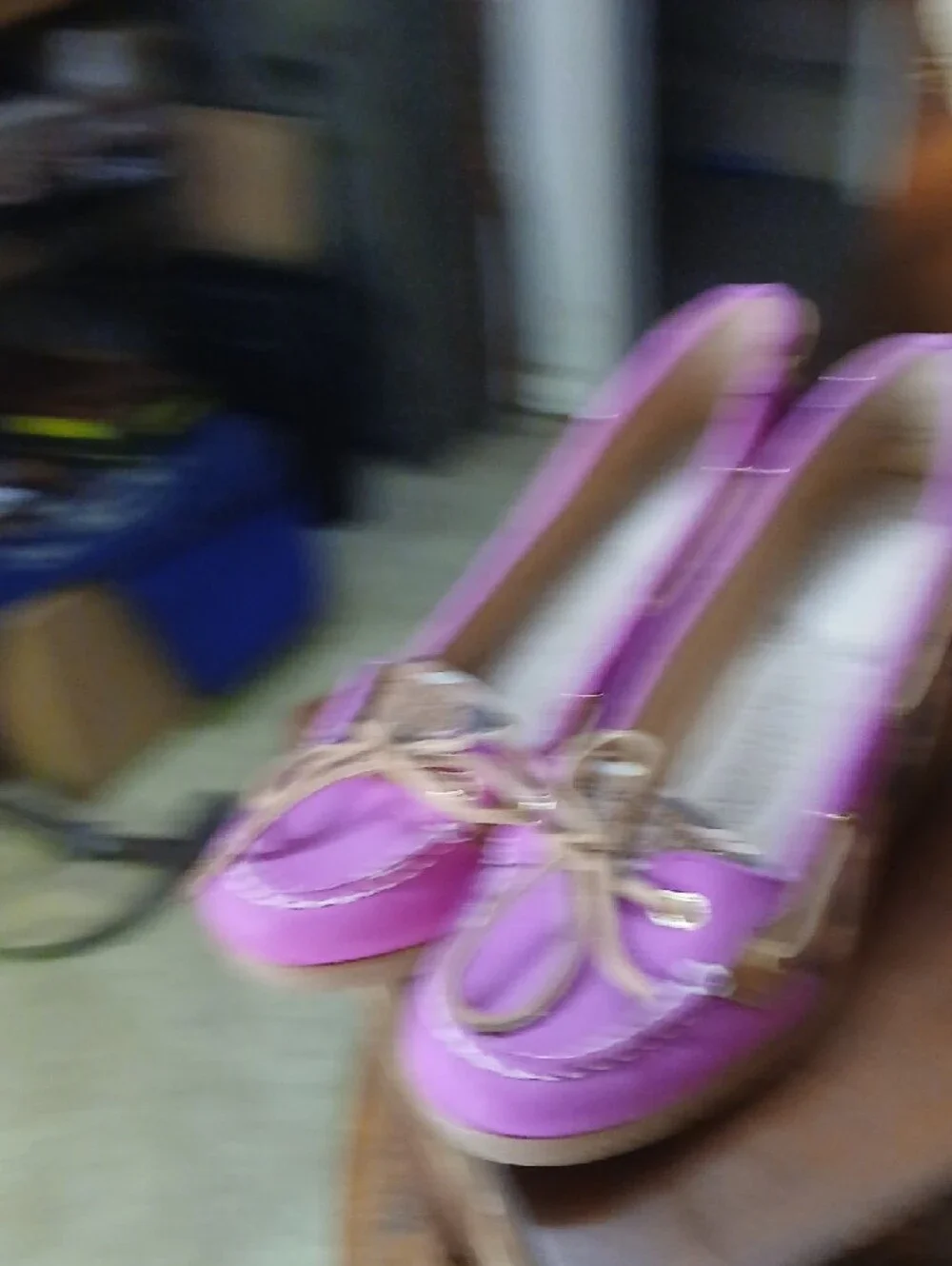 Sperry/topsider,suede Fuscia Plaid Wedge Shoes‎ with Tan Leather-Laces, Sz.8m